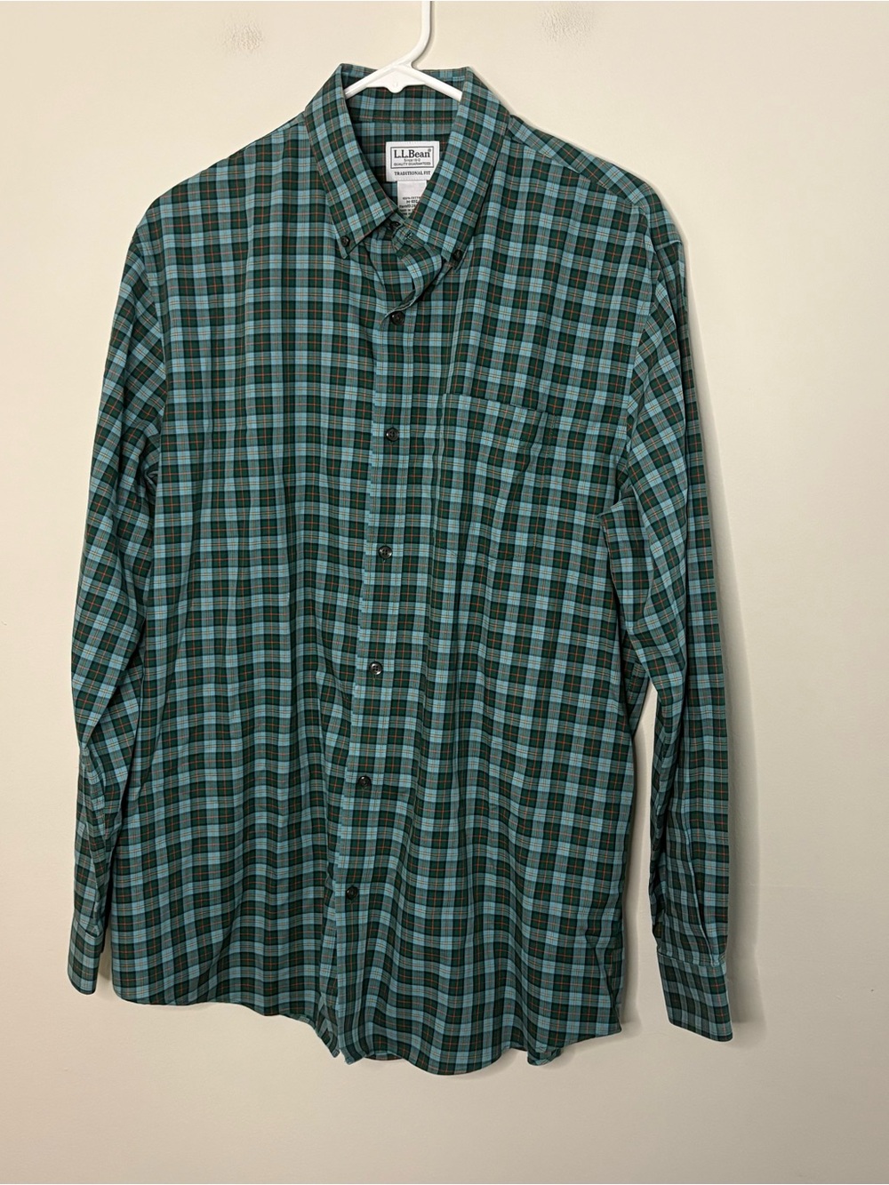 LL Bean Men’s Small Long Sleeve Plaid Button Up Green Preppy Fall Work